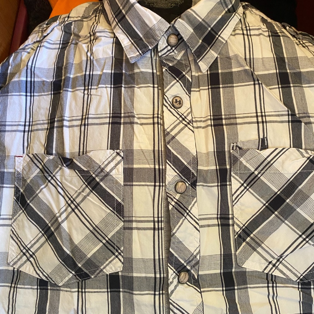 Harley-Davidson Black & White Plaid Button-Down Shirt